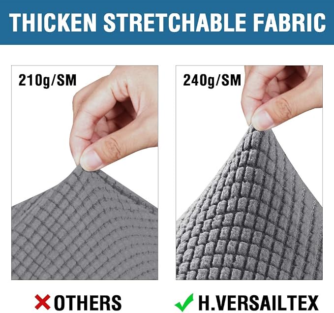 H.VERSAILTEX 4 Piece Stretch Sofa Covers for 3 Cushion Couch Covers for Living Room Furniture Slipcovers (Base Cover Plus 3 Seat Cushion Covers) Upgraded Thicker Jacquard Fabric (Sofa, Grey)