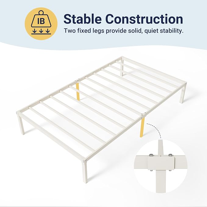 Allewie Twin Bed Frame, 14 inch Metal Beds with Storage Space, Beige | Heavy-Duty Metal Platform Beds, Large Under-Bed Storage Space, No Box Spring Needed, Easy Assembly
