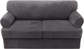 H.VERSAILTEX Sofa Cover 3 Piece T Cushion Loveseat Slipcovers Thick Velvet Couch Cover Stretch T Cushion Sofa Covers for 2 Cushion Couch with 2 Individual T Cushion Covers Washable, Grey
