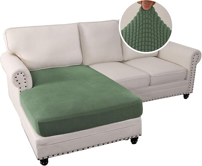 H.VERSAILTEX Sectional Couch Covers 1 Piece Chaise Slipcover L Shape Separate Cushion Couch Cover for Both Left/Right Sectional Couch (Seat Only: 1 Chaises, Loden Frost)
