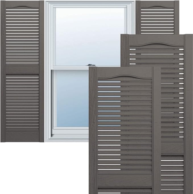 Ekena Millwork Lifetime Vinyl LL1S12X05500CL Standard Cathedral Top Center Mullion, Open Louver Vinyl Shutters, w/Installation Shutter-Lok's & Matching Screws (Per Pair), 12"W x 55"H, Clay