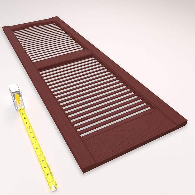 Ekena Millwork Lifetime Vinyl LL1S14X08000RD Standard Cathedral Top Center Mullion, Open Louver Vinyl Shutters, w/Installation Shutter-Lok's & Matching Screws (Per Pair), 14 1/2'W x 80'H, Burgundy Red