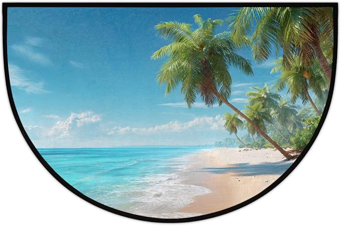 Summer Beach Half Round Door Mat Semi Moon Rug Fireplace Carpet Area Rugs | Summer Beach Non Slip Absorbent Half Circle Mat Carpet for Indoor Outdoor Patio Kitchen Bathroom Entryway Home Decor