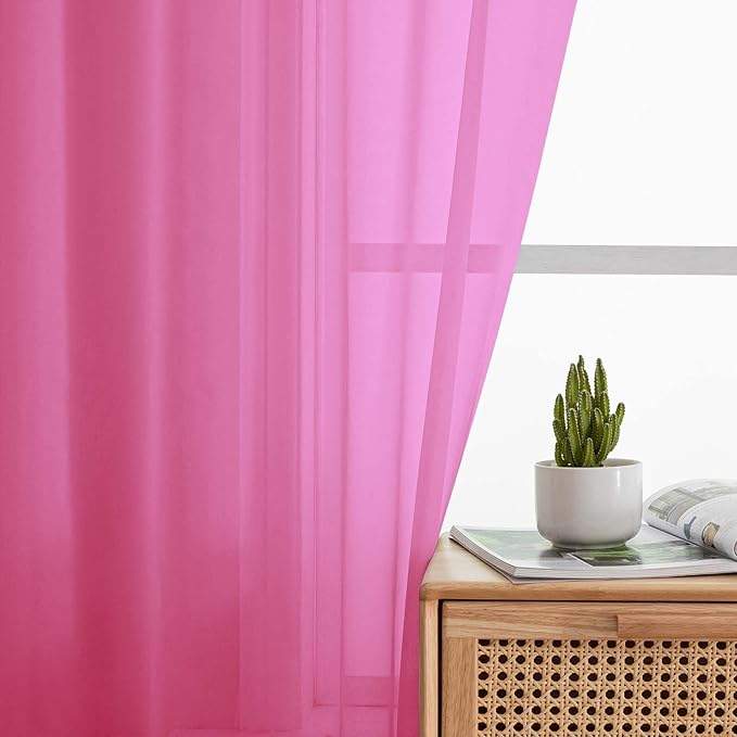 Sheer Hot Pink Curtains for Bedroom Living Room 90 Inches Long 2 Panels Set - Image 6