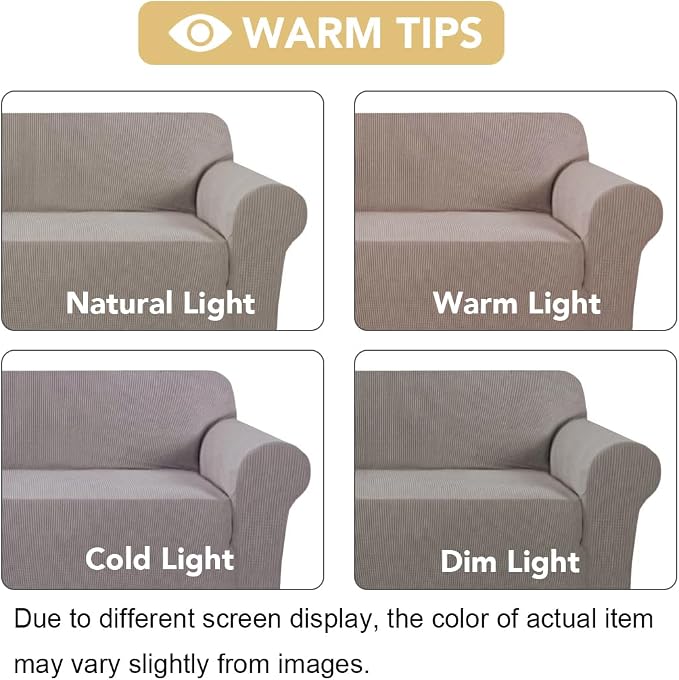 H.VERSAILTEX Stretch Oversized Couch Cover 1 Piece Sofa Slipcovers for Living Room Feature Thick Checked Jacquard Fabric with Elastic Bottom, Sofa X-Large - Taupe