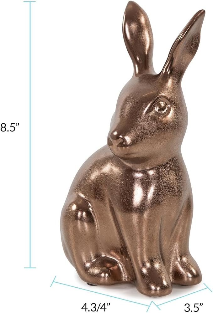 Howard Elliott Collection Rabbit Sculpture Ceramic Statue for Home and Garden Decor, Rich Antique Brass Figurine with Metallic Finish for Shelf Display in Living Room, 8.5 x 4.75 Inch