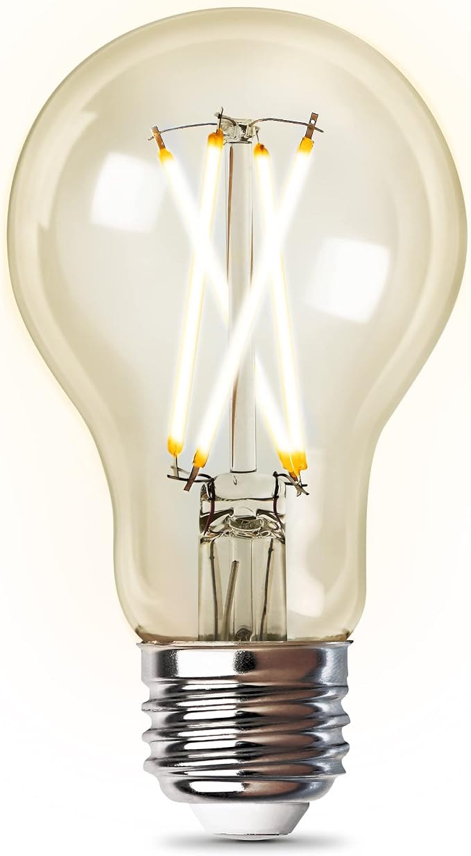 Feit Electric Smart Wi-Fi A19 Filament LED Light Bulb, 60W Equivalent, Soft White 2700K, E26 Base, Dimmable, Alexa & Google Home Compatible, App & Voice Control, No Hub Required, A1960CL/927CA/FIL/AG
