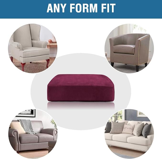 H.VERSAILTEX Velvet Stretch Couch Cushion Cover Plush Cushion Slipcover for Chair Loveseat Sofa Cushion Furniture Protector Seat Cushion Sofa Cover (3 Piece XL Sofa Cushion Covers, Burgundy)