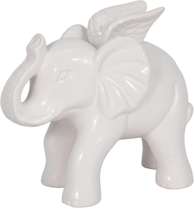 Sagebrook Home Ceramic 7" Elephant Angel Figurine, White