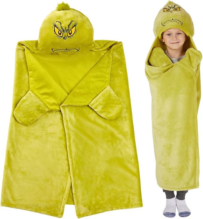 Grinch by Dr. Seuss Hooded Throw - Kids Christmas Bedding Super Soft Throw Blanket - 30 in x 50 in, (Officially Licensed Product) by Franco