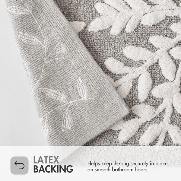Madison Park Serene Tufted Bath Rug Cotton Absorbent, Round, Grey | Quick Dry, Soft Pile, Machine Washable, Floral Pattern, Plush, OEKO-TEX Certified