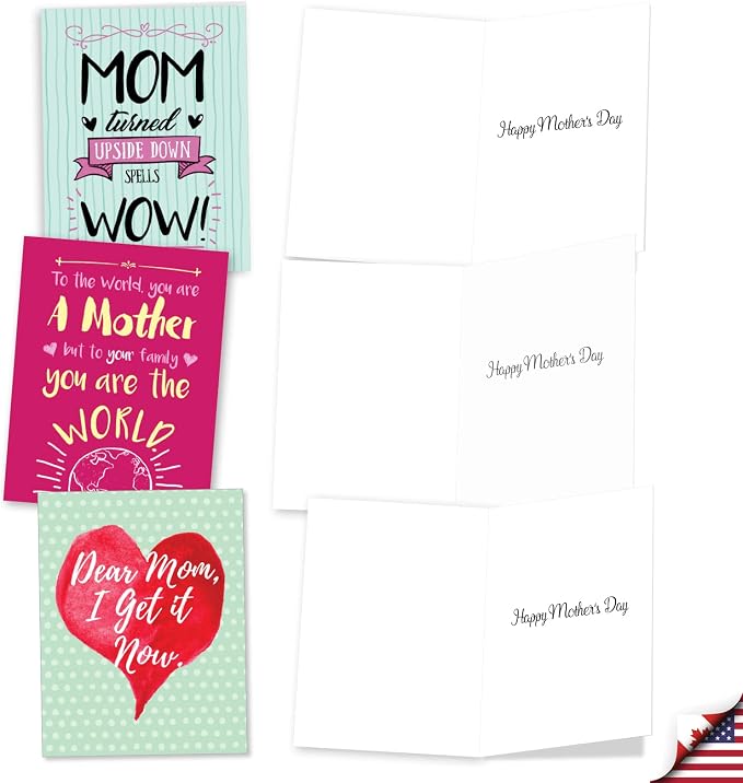 The Best Card Company 36 Assorted Mother's Day Notecards Bulk Box Set 4 x 5.12 Inch w/Envelopes (12 Designs, 3 Each) Greeting Card Pack for Daughter, Girlfriends - Mom Notes AM3138MDG-B3x12
