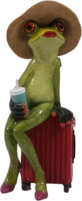 ICE ARMOR 7" H Frog Lady Sitting on Suitcase Figurine Statue Sculpture Ornament Decor for Housewarming, Holidays, Christmas for Men/Women
