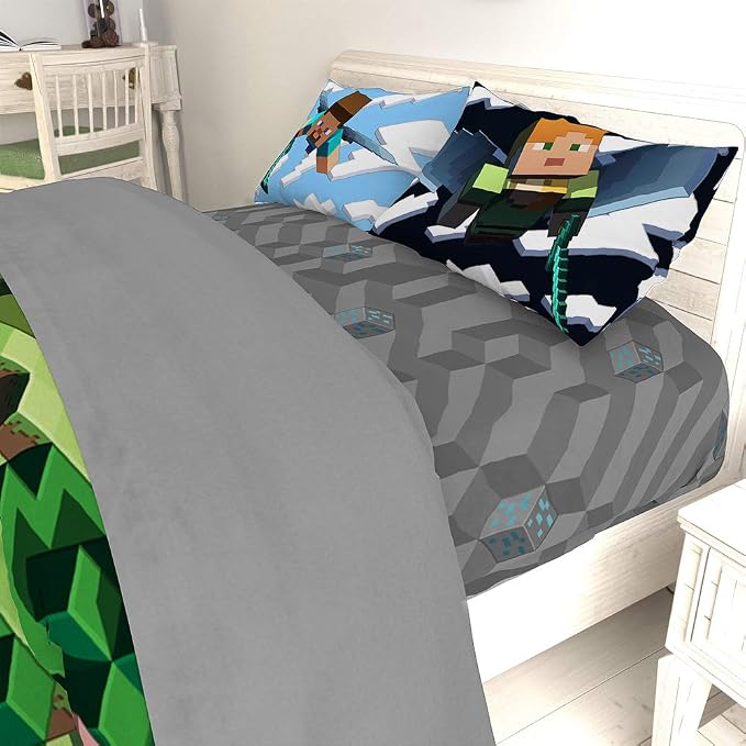 Minecraft Creeper Full Size Comforter Set 7 Piece Kids Bedding, Green | Video Gaming, Bed in a Bag, Comforter Sheets Shams Pillowcases, Official Product, Microfiber, Machine Washable, Boys Gift