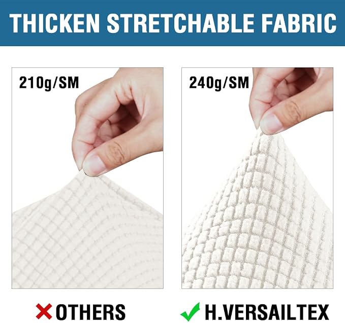 H.VERSAILTEX 3 Piece Stretch Sofa Covers for 2 Cushion Sofa Couch Covers for Living Room Sofa (Base Cover Plus 2 Seat Cushion Covers) Thicker Jacquard Fabric (Large Sofa, Porcelain White)