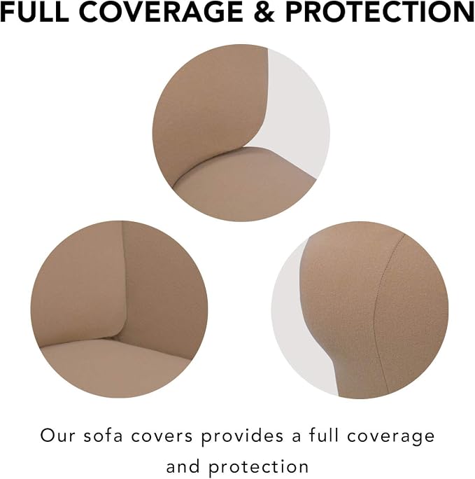 PureFit Stretch Loveseat Covers Fleece Couch Covers for Sofa Camel | 1-Piece Sofa Slipcover Soft Couch Protector, Sofa Cover Washable with Non Skid Foam and Elastic Bottom for Kids, Dogs