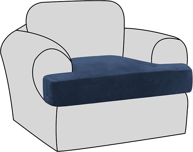 H.VERSAILTEX Stretch Velvet T Cushion Chair Covers for Living Room Armchair Sofa Cover Couch Cover Slipcover T Cushion Seat Cover Stay with Elastic Bands(Armchair, Navy)