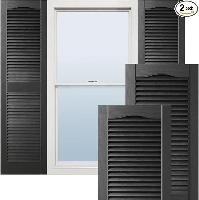Ekena Millwork Lifetime Vinyl LL1S12X07200BL Standard Cathedral Top Center Mullion, Open Louver Vinyl Shutters, w/Installation Shutter-Lok's & Matching Screws (Per Pair), 12"W x 72"H, Black
