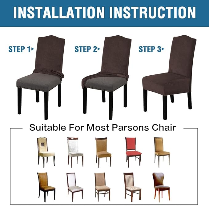 H.VERSAILTEX Velvet Dining Chair Covers Stretch Chair Covers for Dining Room Set of 6 Parson Chair Slipcovers Chair Protectors Covers Dining, Soft Thick Solid Velvet Fabric Washable, Brown Striped