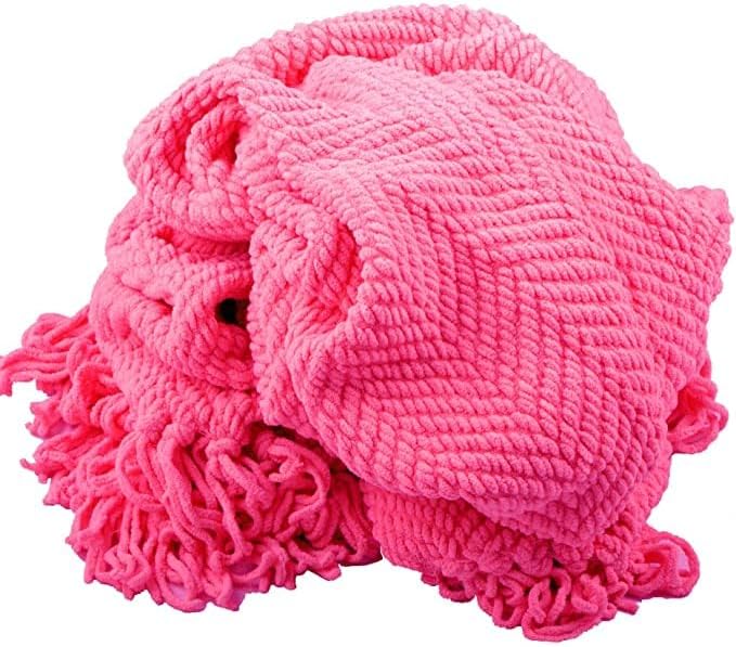 Home Soft Things Pink Throw Blanket Knitted Tweed Throw 50'' x 60'', Camellia Rose, Super Soft Cozy Warm Comfortable Breathable Throw for Living Room Chair Couch Bed Sofa Bedroom Home Décor