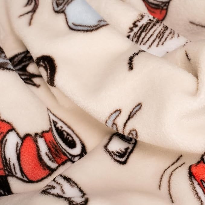 Cat in The Hat by Dr. Seuss Book Throw, Kids Super Soft Plush Cozy Throw Blanket, 60 in x 70 in, (Officially Licensed Product) by Franco