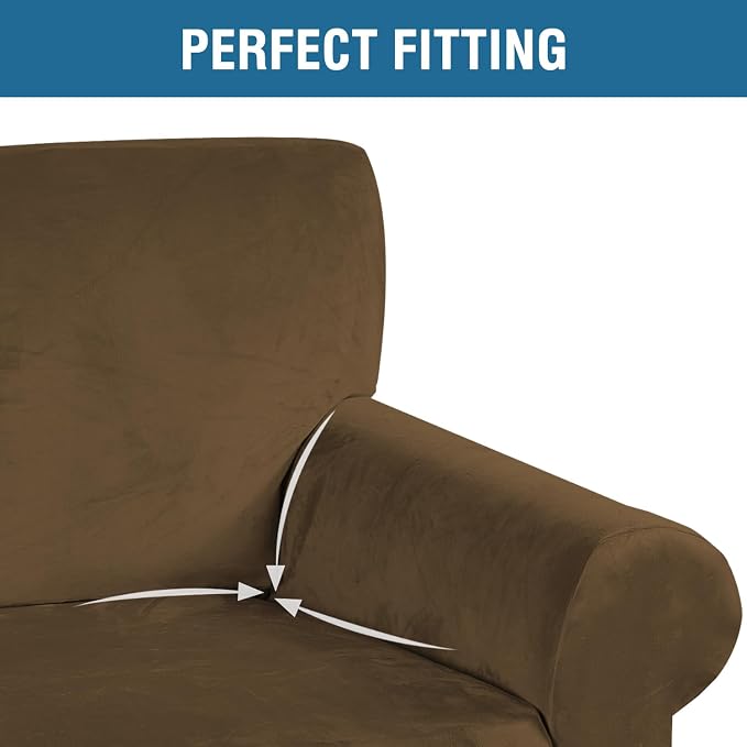 H.VERSAILTEX Stretch Velvet Sofa Covers for 3 Cushion Couch Covers Furniture Protector Soft with Non Slip Elastic Bottom, Crafted from Thick Comfy Rich Velour (Sofa 72"-90", Bronze Brown)