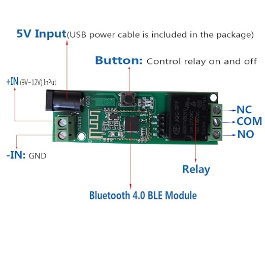 DSD TECH 12V Bluetooth Relay Module for Remote Control Switch Compatible with iPhone and Android 4.3