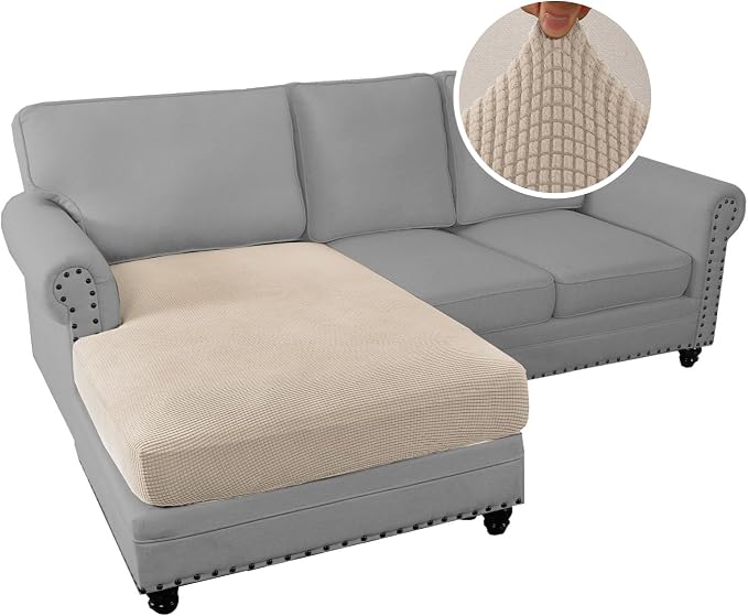 H.VERSAILTEX Sectional Couch Covers 1 Piece Chaise Slipcover L Shape Separate Cushion Couch Cover for Both Left/Right Sectional Couch (Seat Only: 1 Chaises, Natural)