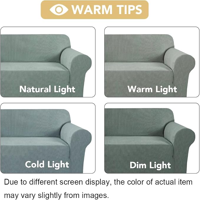 H.VERSAILTEX Stretch Couch Covers for Sofa 1 Piece Slipcovers for Couches and Sofas 3 Seater Couch Cover Feature Thick Checked Jacquard Fabric with Elastic Bottom(Large Sofa 90"-100" Wide, Sage)