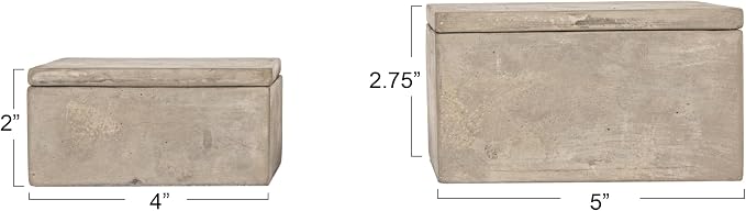 Bloomingville Contemporary Cement Boxes with Lids, Grey, Set of 2