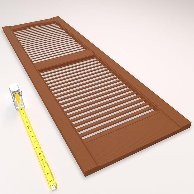 14 1/2"W x 80"H Lifetime Vinyl, Standard Cathedral Top Center Mullion, Open Louver Shutters, w/Installation Shutter-Lok's & Matching Screws (Per Pair), Treated Cedar