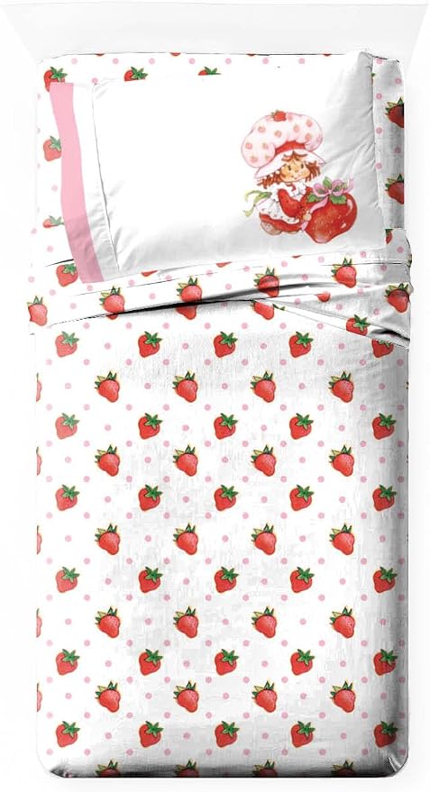 Jay Franco Strawberry Shortcake Juego de sábanas tamaño individual, ropa de cama de 3 piezas para niños, de microfibra súper suave, incluye funda de almohada reversible