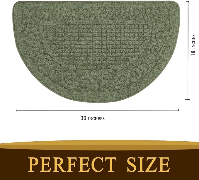 Indoor Door Mat 18"X30",Half Round Non Slip Machine Washable Entryway Rug for Front/Back Door,Half Circle Absorbent Low Profile Entrance Floor Mat for Spring Summer Muddy Wet Shoes and Paws- Green