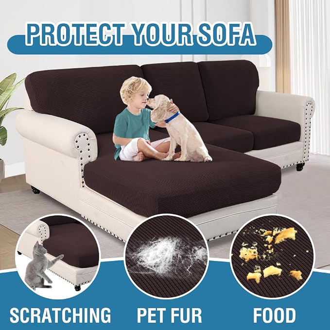 H.VERSAILTEX Sectional Couch Covers 6 Pieces Stretch Sofa Covers for Sectional Sofa Set Separate L Shaped Couch Cover for Both Left/Right Couch (Seat and Back: 1 Chaise + 2 Sofa, Chocolate)