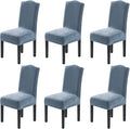 H.VERSAILTEX Velvet Dining Chair Covers Stretch Chair Covers for Dining Room Set of 6 Parson Chair Slipcovers Chair Protectors Covers Dining, Soft Thick Solid Velvet Fabric Washable, Stone Blue
