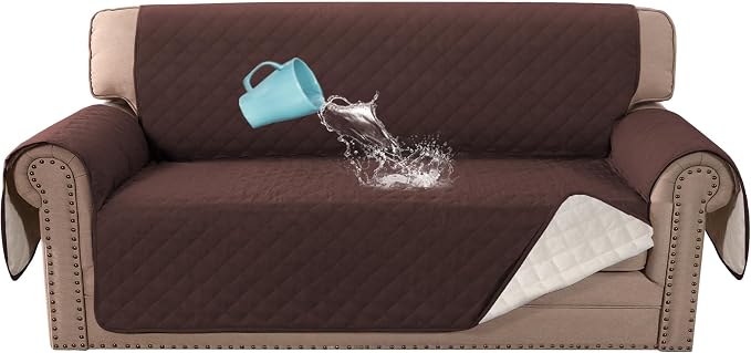 H.VERSAILTEX Loveseat Covers Couch Cover for Dogs with Elastic Straps 100% Waterproof Furniture Protector for Pets Sofa Cover 2 Cushion Couch(Loveseat, Chocolate)