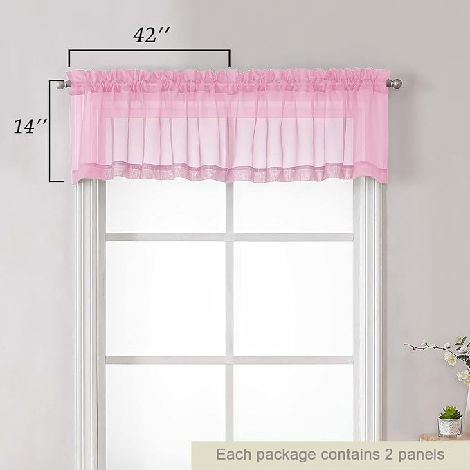 Pink Valances for Windows, Modern Solid Mini Small Window Curtains for Cafe - Image 2