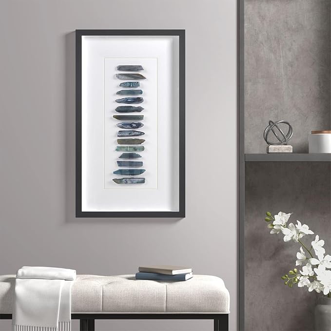 INK+IVY Cerulean Stones Wall Décor Natural Agate, Glass Framed Art for Living Room Entryway Home Accent, Ready to Hang Bedroom Decoration, 13.78" W x 23.62" H, Blue