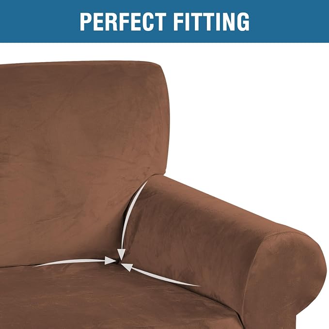 H.VERSAILTEX Stretch Velvet Armchair Cover Couch Covers 1 Cushion Chair Slipcover for Living Room Furniture Cover Crafted from Thick Comfy Rich Velour (Chair 31"-49", Caramel Cafe)