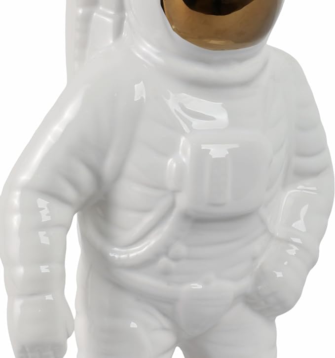 Ceramic Astronaut Statue Figurine for Home Decor - Decorative Sculpture for Bathroom, Office, and Living Room - Modern Ornaments for Shelf, Desk, and Coffee Table Accent - 11", White