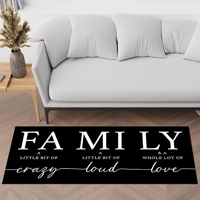 GUBIYU Black Area Rugs for Living Room Washable Rug for Bedroom Non Slip Backing Non Shedding Inspirational A Little Bit of Crazy Rugs for Home Office Decor Floor Carpet for Dining Room 23.6"x59"