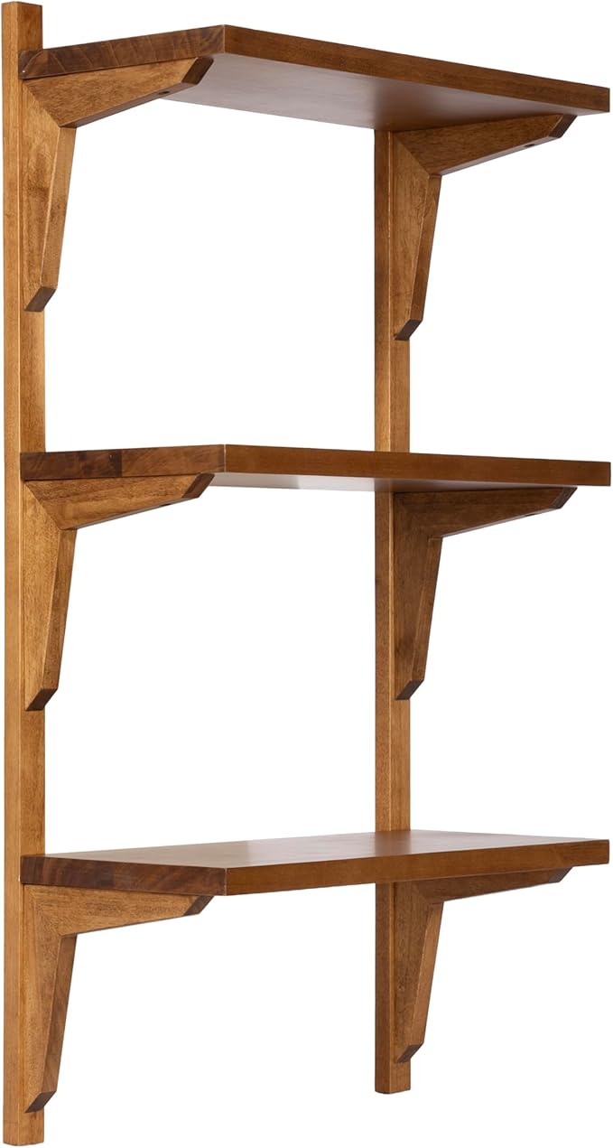 Kate and Laurel Meridien Modern Three-Tier Wooden Shelves, 18 x 9 x 32, Rustic Brown, Stunning Tiered Wall Shelf for Storage and Display as Cute Nursery Shelving or Bedroom Storage