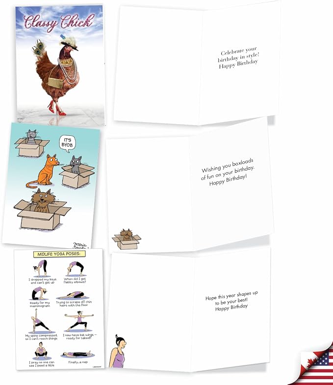 NobleWorks 20 Box of Funny Birthday Cards Variety Bulk Pack w/Envelopes (2 Each, 10 Designs) Birthday Wishes for Men and Women AC8838BDG-B2x10