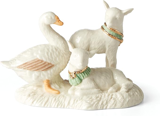 Lenox First Blessing Nativity Lambs and Goose Figurine, Christmas Decoration