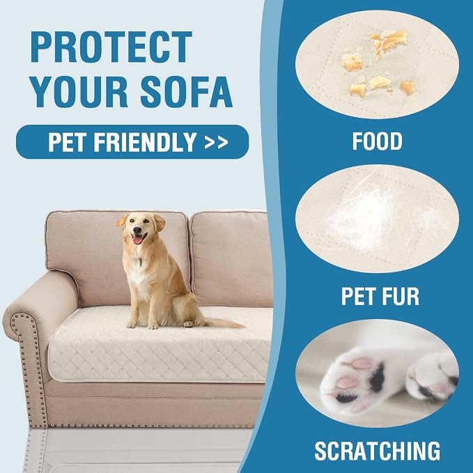 H.VERSAILTEX Couch Cover for Dogs Washable 100% Waterproof Sofa Cushion Cover Dog Bed Cover Non-Slip Pet Blanket for Sofa Cushion Protector, 35" x 74", Ivory