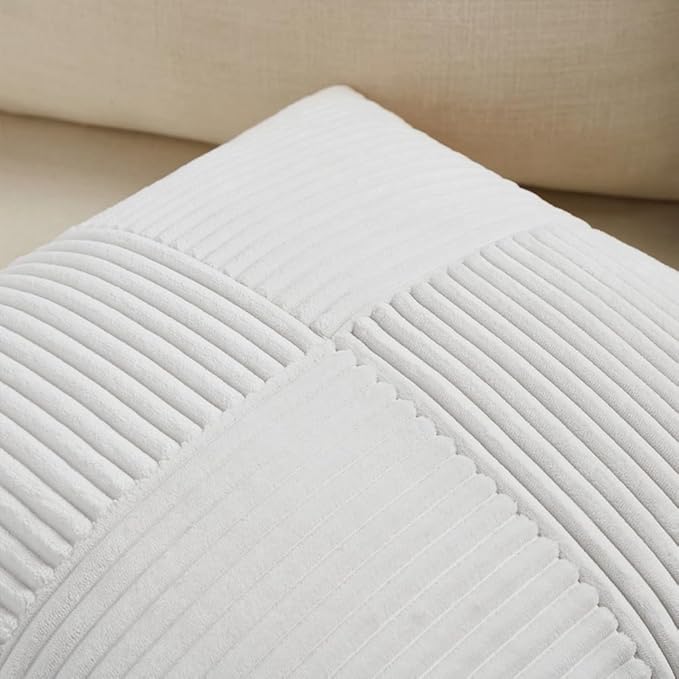 Fancy Homi 2 Packs White Big Decorative Throw Pillow Covers 24x24 Inch for Living Room Couch Bed, Rustic Farmhouse Boho Home Decor, Soft Corss Corduroy Patchwork Accent Square Cushion Case 60x60 cm