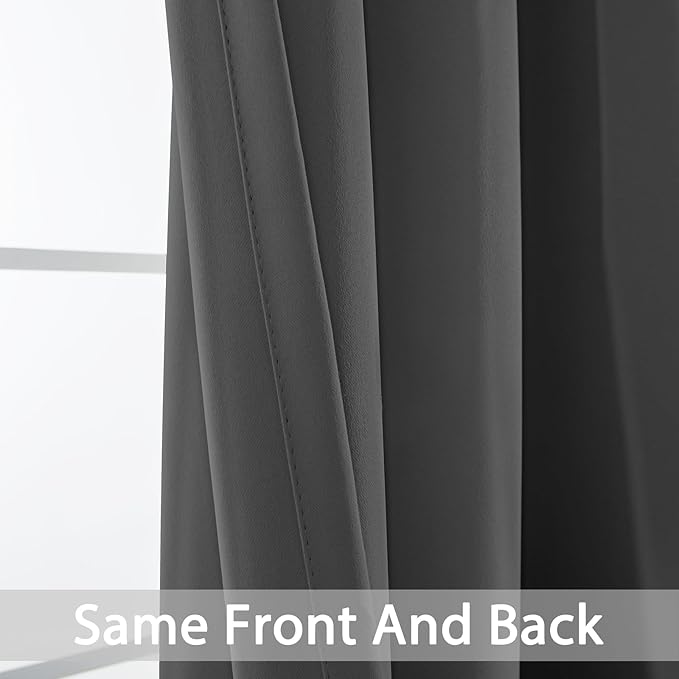 Yakamok 90 Inch Long Blackout Curtains for Bedroom, Thermal Insulated Room Darkening Curtains, Light Blocking Blackout Drapes for Living Room- 2 Panels,38x90 Inch, Charcoal Grey