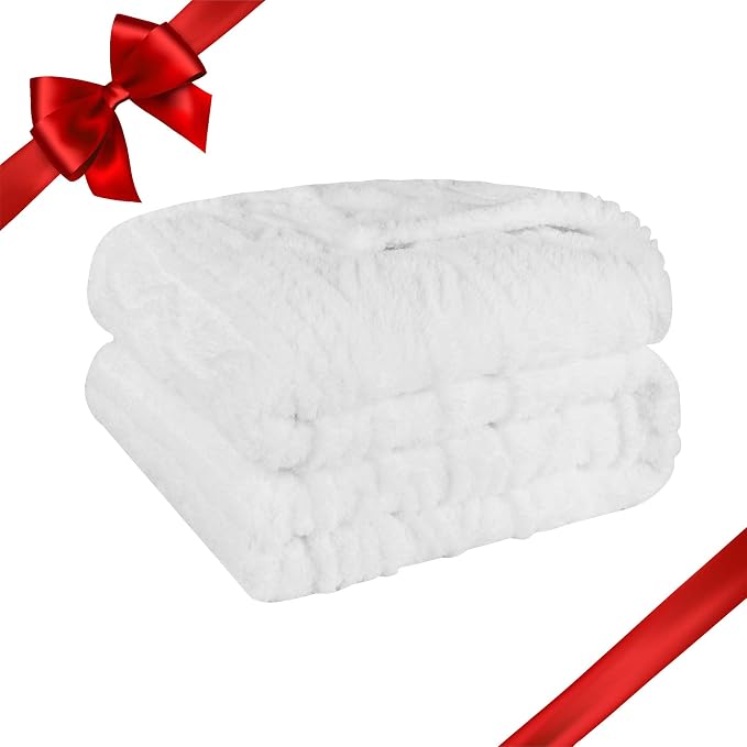 SUPERIOR Fleece Boho Jacquard Blanket, Decorative Blankets for Bedroom, Sofa, Fuzzy, Plush, Fluffy, Soft, Cute Room Decor, Beautiful Cover, Comfort Essentials, Arctic Collection, Throw XL, White