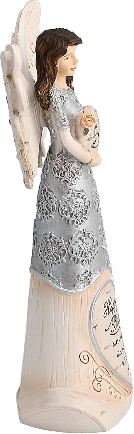 Pavilion - 50th Birthday - 6" Angel Holding 50th Heart,Beige/Silver