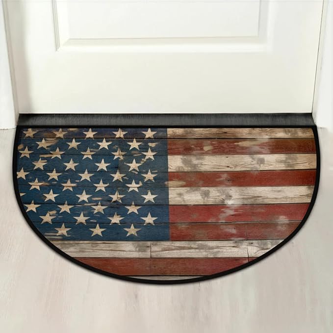 cfpolar American Flags Vintage Half Round Door Mat Outdoor Entrance Large 24"x36" Half Circle Welcome Entrance Way Mat Semi Circular Front Door Mat Area Rug for Garage, Patio, High Traffic Areas